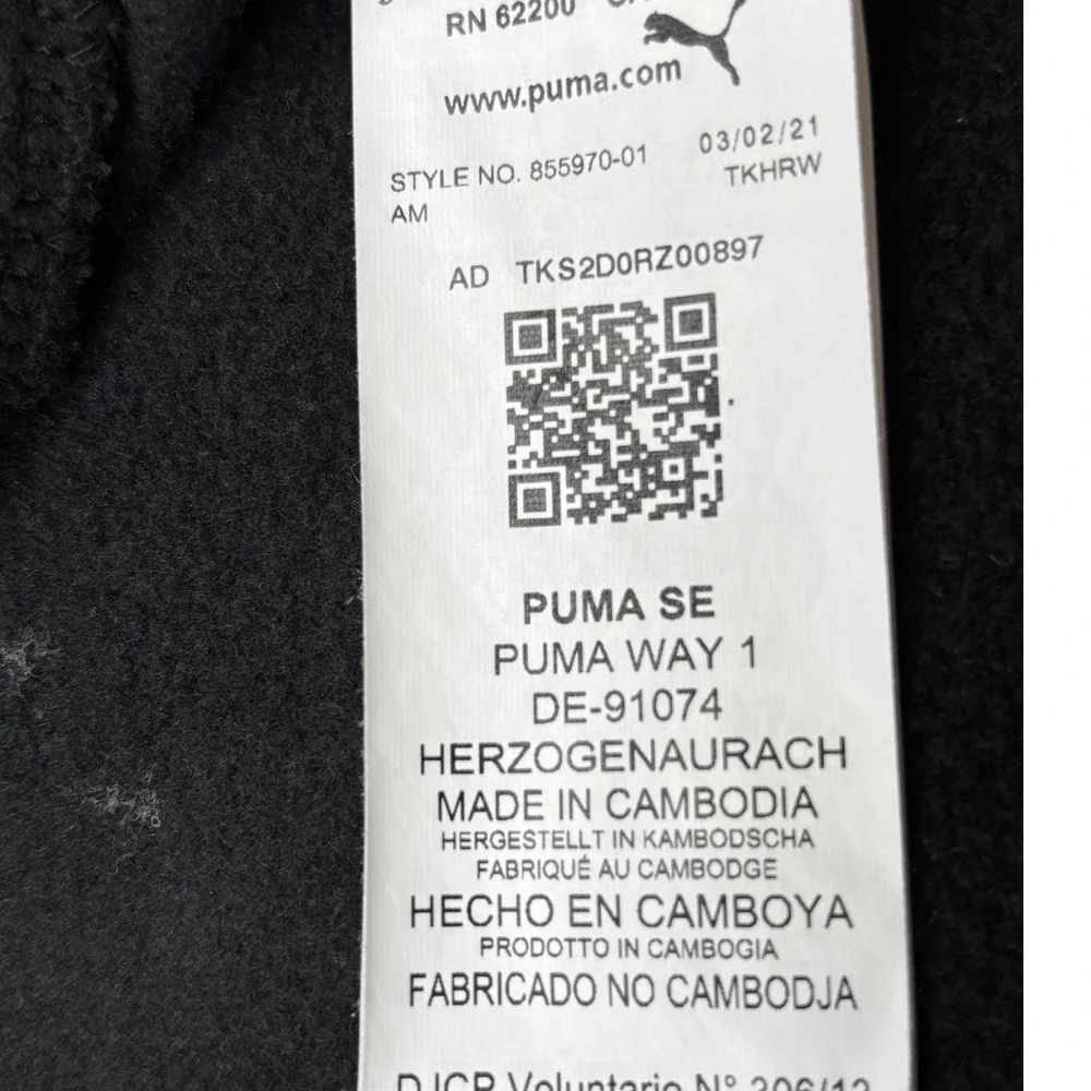 Puma Quarter Zip Fleece Pullover Mens Large Black Sleeve Logo Tape Sweatshirt